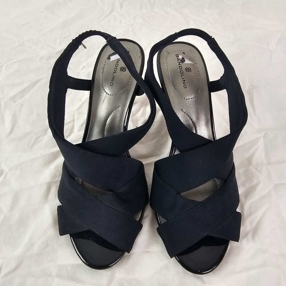 Bandolino Black Elastic Strappy Heel Sandals Shoes‎ Sz 6 Comfy Evening or Office